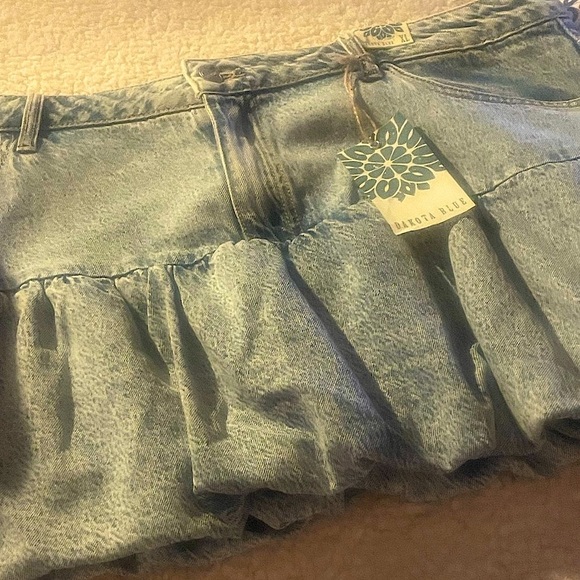 Dakota Blue Denim - Dakota Blue (Junior XLg) Light-washed Denim Bubble Streetwear Cowgirl Mini Skirt